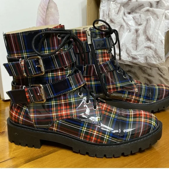 Jessica Simpson Multicolor Plaid Combat Boots - Picture 3 of 8